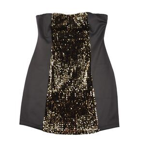 Kim Cine Dress Womens M Black Gold Strapless Sequin Mini Tube Party Dress